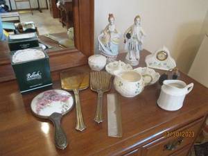 Vintage Vanity mirror, brush, and c...