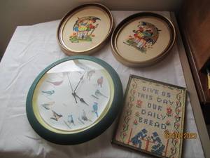 3 pcs of framed needle work and a b...