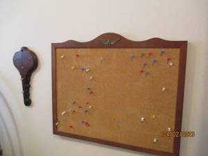 Wood framed corked bulletin board w...