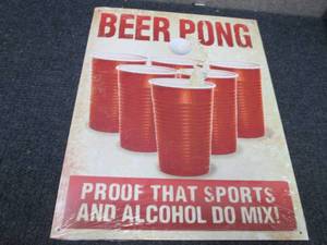 lot 90 image: Metal  Beer Pong Sign 16x12.5 inche...
