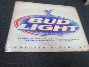 lot 92 image: Metal Bud Light Sign 16x12.5 inches...