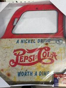 lot 23 image: Pepsi Cola Metal Truck Door 18 Inch Tall