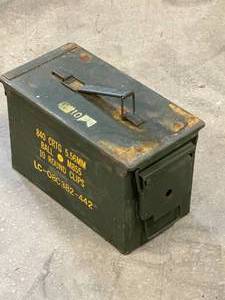 lot 50 image: Military .50 cal Metal Ammo Box  Can