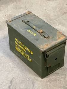 lot 51 image: Military .50 cal Metal Ammo Box  Can