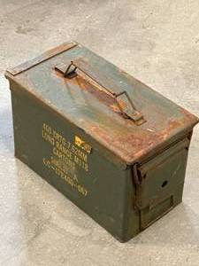 lot 52 image: Military .50 cal Metal Ammo Box  Can