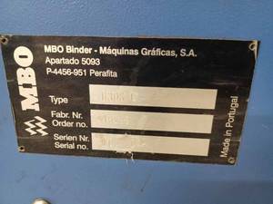 MBO Perfection Dualfeed Folder Model P-4456-951 with 644 Gates, Type B305-6, Order No. 16266, Serial No. Y0380 in Working Cond.