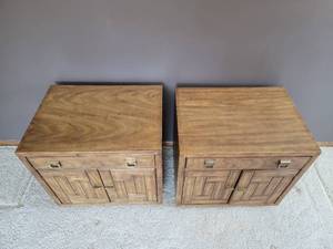 lot 5 image: Campaign Style Drexel Nightstand Pair