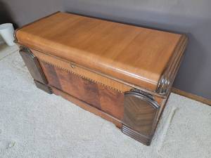 lot 6 image: Art Deco Waterfall Veneer Cedar Chest