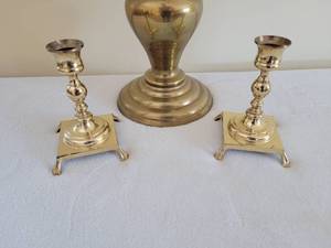 lot 84 image: Brass Mantel Candle Holders