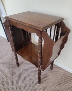 lot 72 image: Vintage Carved Oak Magazine Rack