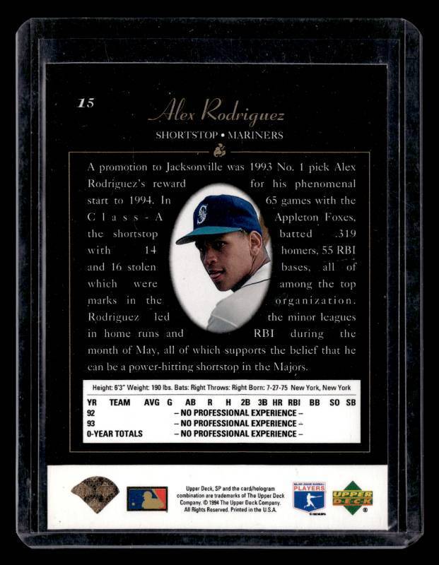 lot 155 image: 1994 Upper Deck SP Alex Rodriguez Rookie Card #15