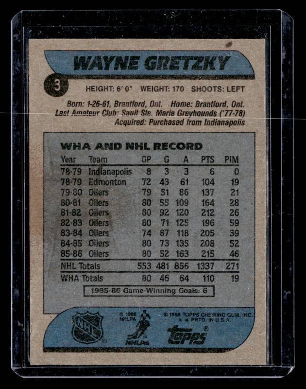 lot 160 image: 1986 Topps Wayne Gretzky #3