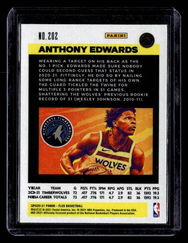 lot 163 image: 2020 Panini Flux Anthony Edwards Rookie Card #202
