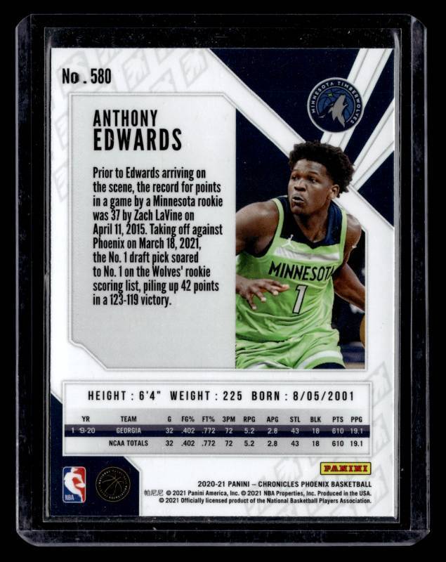 lot 164 image: 2020 Panini Phoenix Anthony Edwards Rookie Card #580