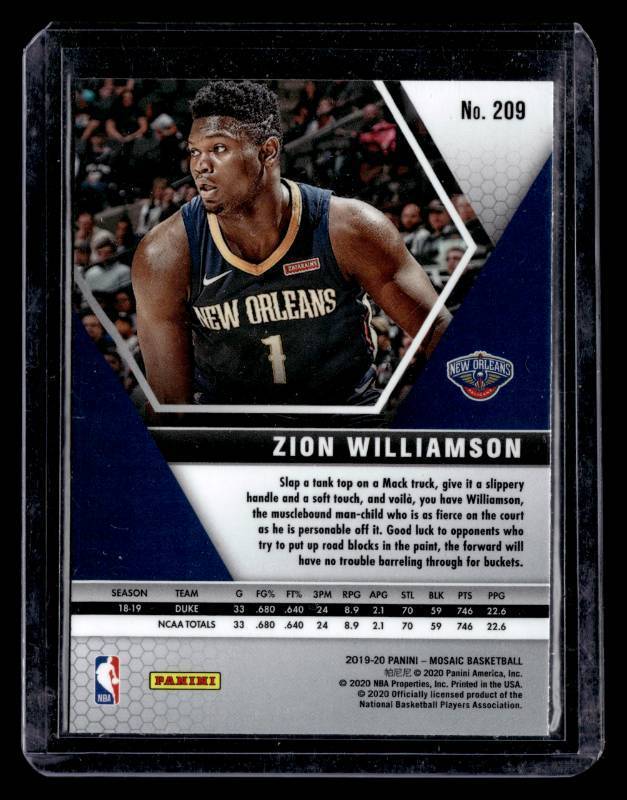 lot 166 image: 2019 Mosaic Zion Williamson Rookie Card #209