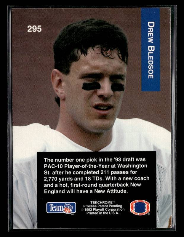 lot 98 image: 1993 Playoff Drew Bledsoe Rookie Card #295