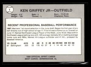 lot 22 image: 1988 Best Cards Ken Griffey Jr. Rookie Card #1