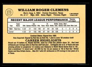 lot 26 image: 1985 Donruss Roger Clemens Rookie Card #273