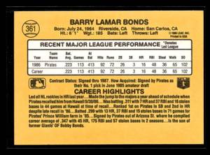 lot 27 image: 1987 Donruss Barry Bonds Rookie Card #361