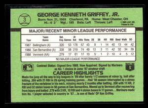 lot 28 image: 1989 Donruss The Rookies Ken Griffey Jr. Rookie #3