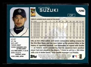lot 39 image: 2001 Topps Ichiro Suzuki Rookie Card #726