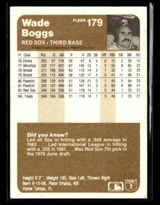 lot 42 image: 1983 Fleer Wade Boggs Rookie Card #179