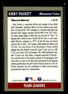 lot 45 image: 1993 Fleer Team Leaders Kirby Puckett #1