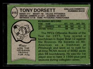 lot 77 image: 1978 Topps Tony Dorsett Rookie Card #315