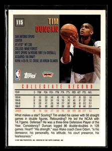 lot 92 image: 1997 Topps Tim Duncan Rookie Card #115