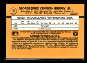 lot 99 image: 1989 Donruss Ken Griffey Jr. Rookie Card #33