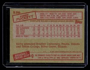 lot 114 image: 1985 Topps Kirby Puckett Rookie Card #536