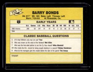 lot 121 image: 1987 Classic Yellow Barry Bonds Rookie Card #113