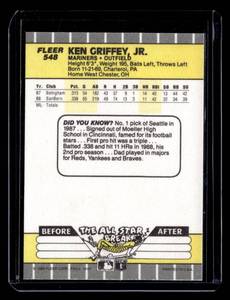 lot 122 image: 1989 Fleer Ken Griffey Jr. Rookie Card #548