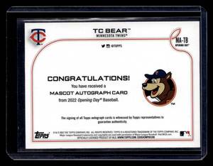 lot 129 image: 2022 Topps Opening Day TC Bear Autograph Card RARE