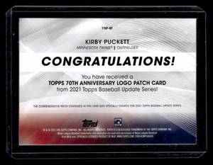 lot 130 image: 2021 Topps Update 70th Anniversary Patch Card Kirby Puckett