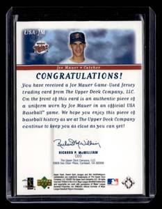 lot 131 image: 2002 Upper Deck Sweet Spot USA Jersey Card Joe Mauer Rookie Card