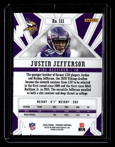 lot 149 image: 2020 Phoenix Fireburst Prizm Justin Jefferson Rookie Card #111