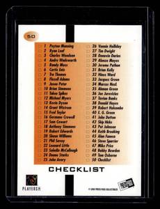 lot 180 image: 1998 Press Pass Peyton Manning Rookie Card #50