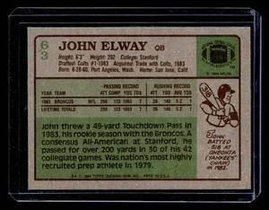 lot 187 image: 1984 Topps John Elway Rookie Card #63