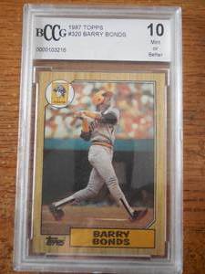 lot 53 image: BCCG 10 1987 Topps Barry Bonds Rookie Card #320