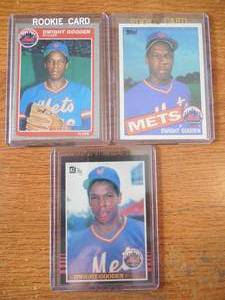lot 57 image: (3) 1985 Dwigth Gooden Rookie Cards - Topps, Donruss & Fleer