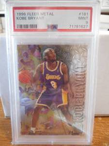 lot 133 image: PSA 9 Mint 1996 Fleer Metal Kobe Bryant Rookie Card #181