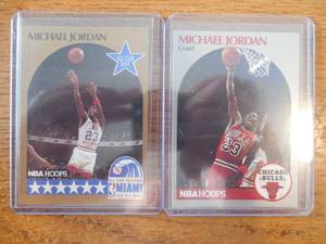 lot 195 image: (2) 1990 NBA Hoops Michael Jordan Cards - #5 & #65