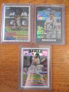 lot 197 image: (3) Joe Mauer Topps Chrome Refractor & Xfractor Cards - 2006, 2007 & 2010