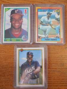 lot 200 image: (3) 1990 Frank Thomas Rookie Cards - Topps, Bowman & Score
