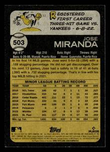 lot 3A image: 2022 Topps Heritage Jose Miranda Rookie Card #503