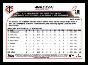 lot 2A image: 2022 Topps Joe Ryan Rookie Card #390 - Twins Hot Picthcer