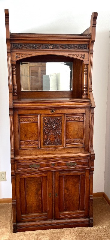 Six Antique Eastlake Spindled Walnut and Burl Upholstered Parlor