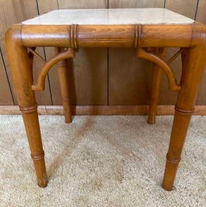 lot 101 image: Vintage Wooden Accent Table  Stool With Marble Top