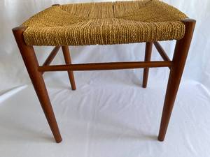 lot 133 image: Mid Century Modern Teak and Woven Footstool